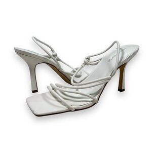 EUC Marc Fisher Dareta Faux Leather Square Toe Strappy Heels Womens 10‎ White
